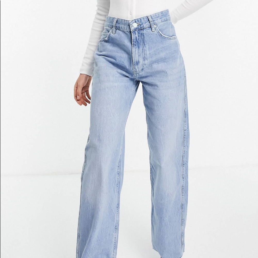 bershka baggy raw hem jeans in blue eu 40